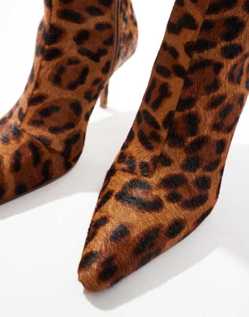 ASOS DESIGN Replay leather pointed toe mid heel boots in leopard pony ASOS