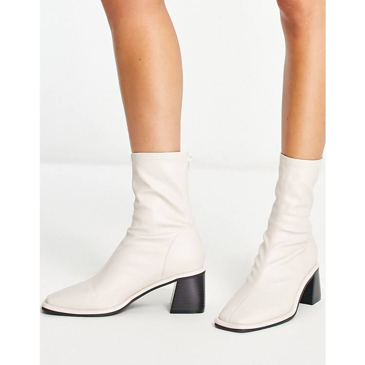 ★22-23AW新作★TheOpen Product★CALF LENGTH SOCK BOOTS ASOS DESIGN Rescue mid-heeled sock boots in off white | ASOS