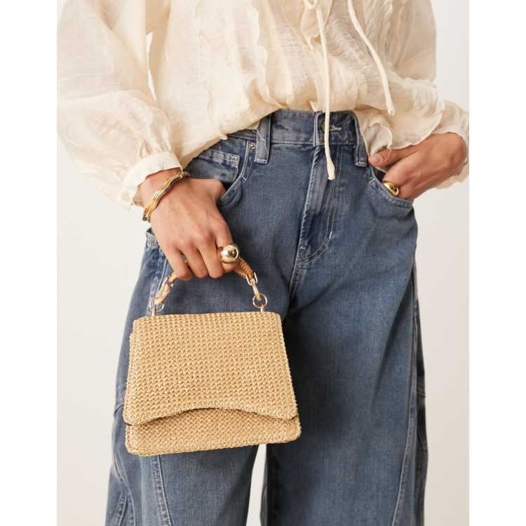 ASOS DESIGN resin and straw top handle crossbody bag in neutral ASOS