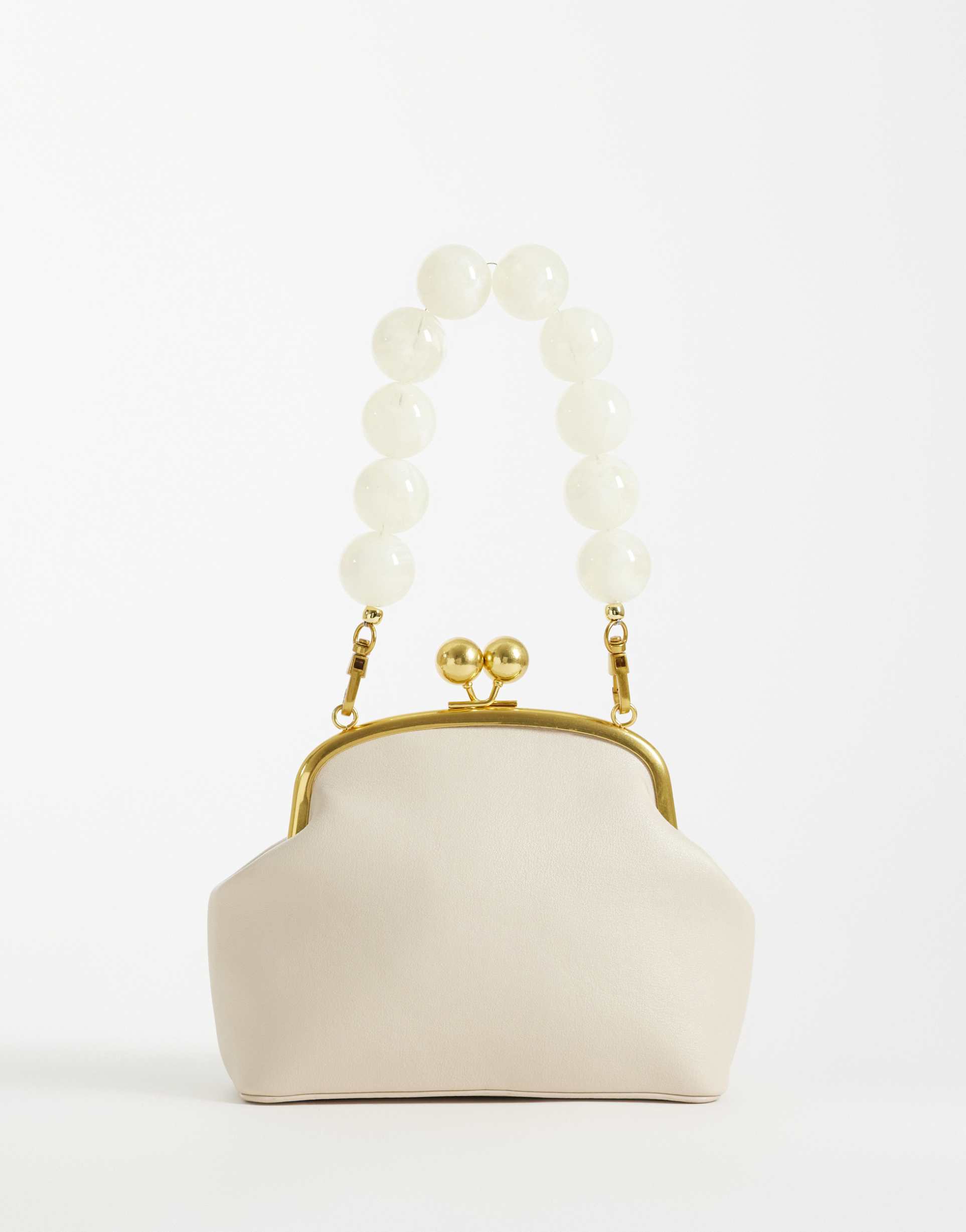 asos design resin ball handle frame clutch bag in stone
