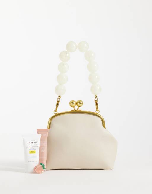 ASOS DESIGN resin ball handle frame clutch bag in stone, 2 of 4