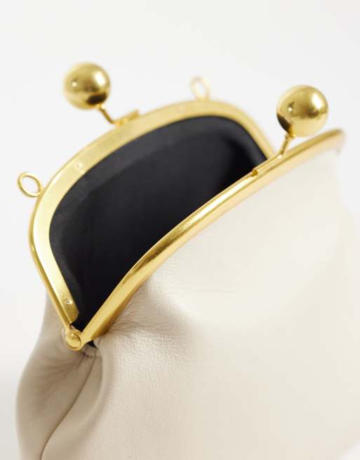 ASOS DESIGN resin ball handle frame clutch bag in stone, 3 of 4