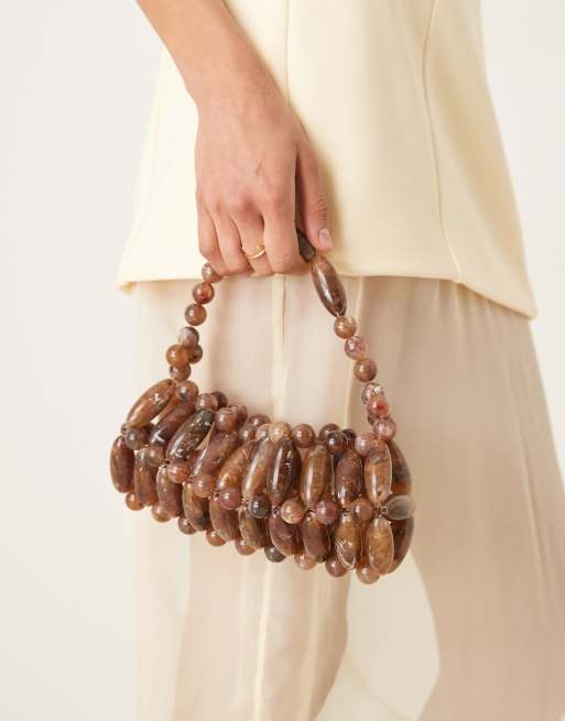 ASOS DESIGN resin beaded clutch bag in chocolate