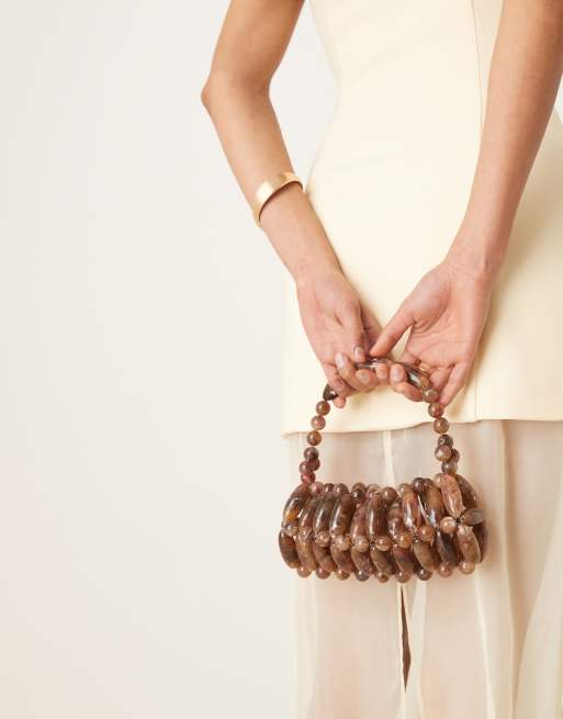 ASOS DESIGN resin beaded clutch bag in chocolate