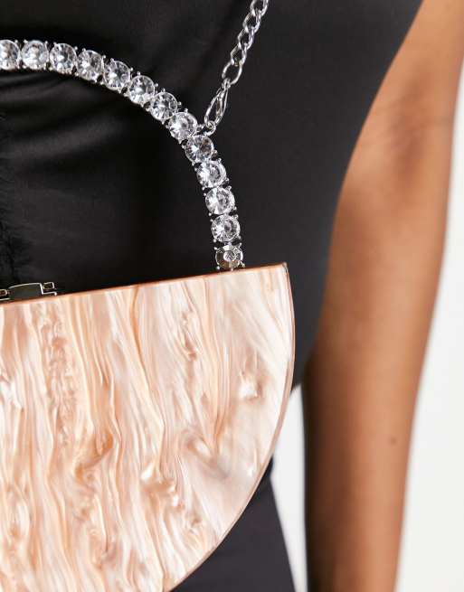 Acrylic clutch bag shoulder bag with removable chain Black