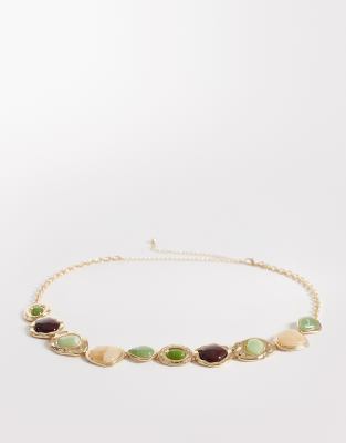 Asos Design Resin Faux Stone Set Chain Belt In Multi