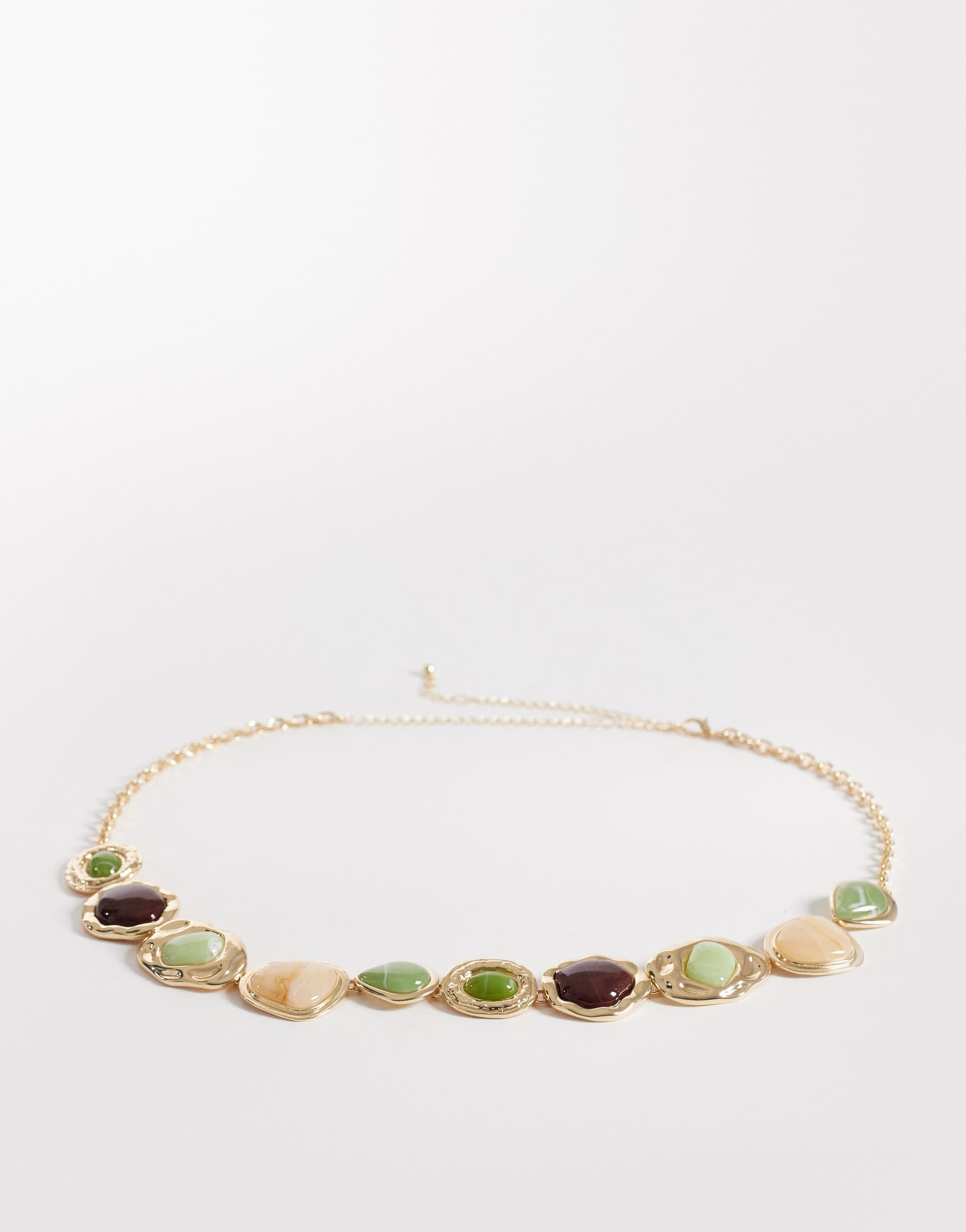 asos design resin faux stone set chain belt in gold tone