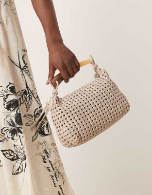 Asos Design Resin Handle Woven Handbag-neutral
