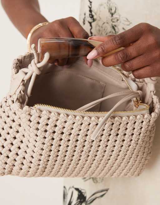 ASOS DESIGN resin handle woven purse in beige, 3 of 4