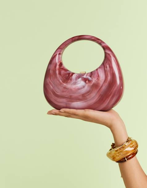 ASOS DESIGN resin hardcase scoop clutch bag in pink - view 1
