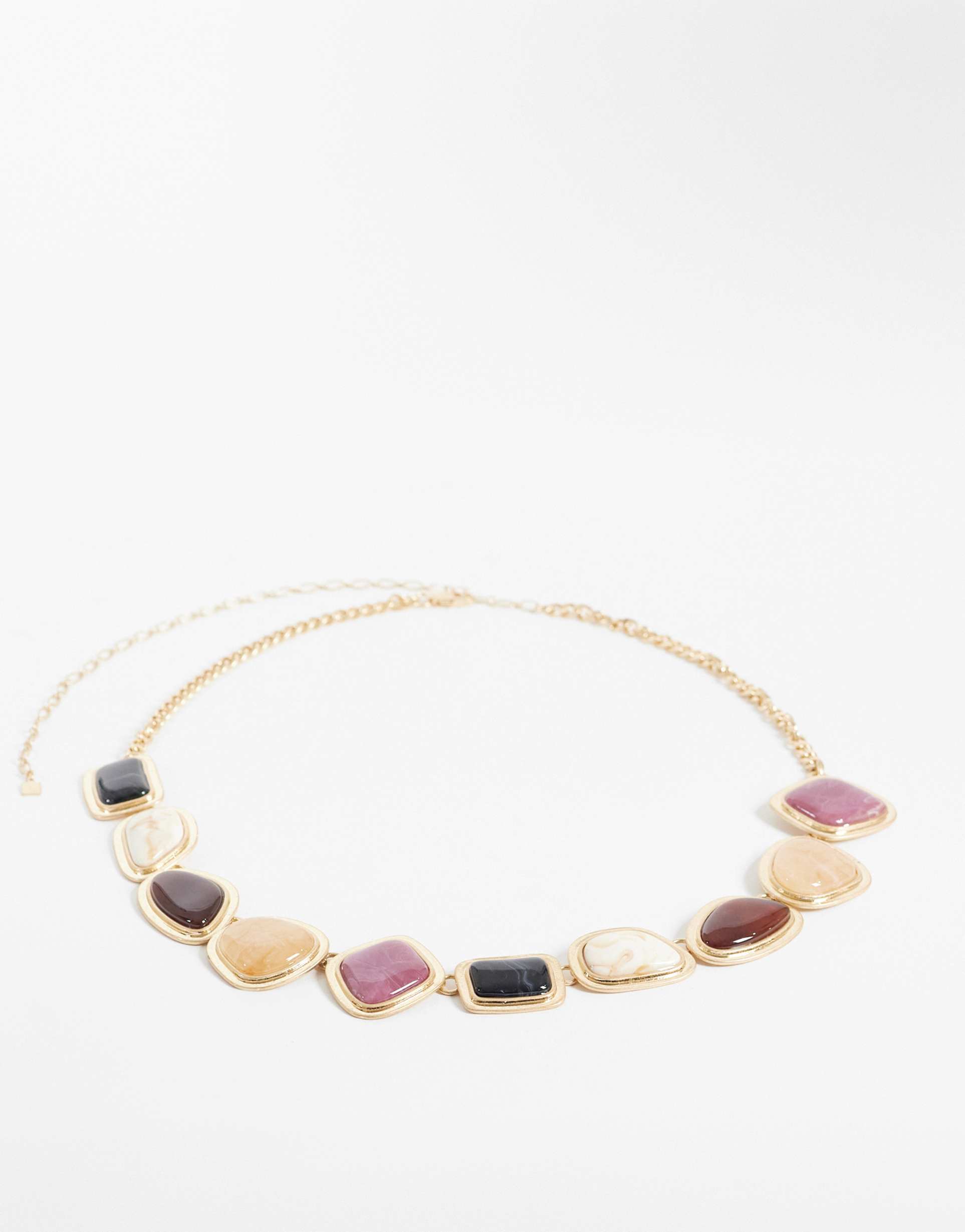 asos design resin stone set belt in gold tone
