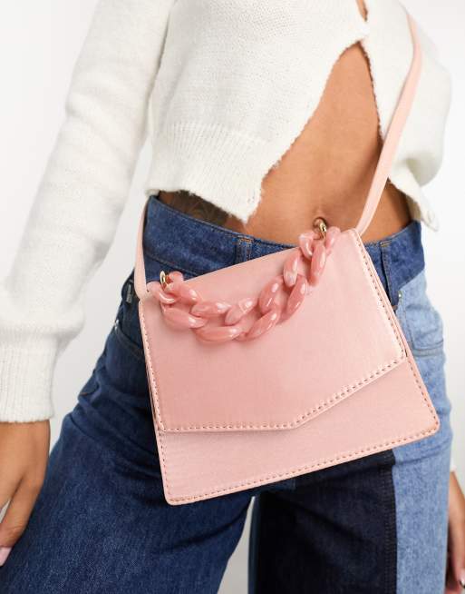 ASOS DESIGN resin top handle cross body bag with detachable resin shoulder  bag strap in stone