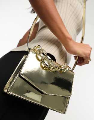 ASOS DESIGN ASOS DESIGN resin top handle crossbody bag with detachable strap in gold