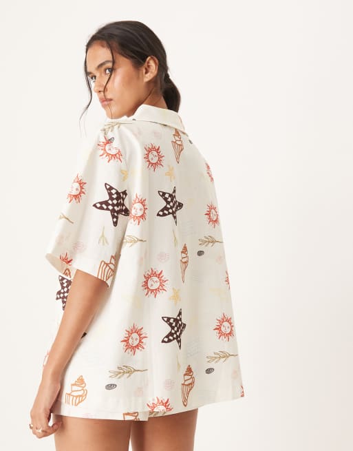 ASOS DESIGN - Resort-skjorte med reverskrave og ferieprint i hørblanding, 4 af 4