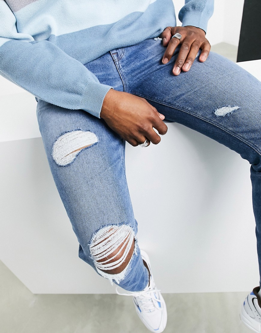 ASOS DESIGN – 'Responsible Edit' – Skinny jeans i ljus tvätt med revor-Blå