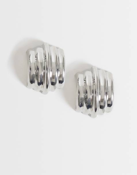 ASOS DESIGN ørestikker med rillet design i sølvfarvet - view 1