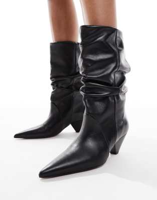 ASOS DESIGN - Restless - Hochwertige Lederstiefel in Schwarz mit lockerem Schaft