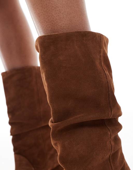 Stiefeletten Braune Wildlederstiefel Mit Absatz Stiefeletten