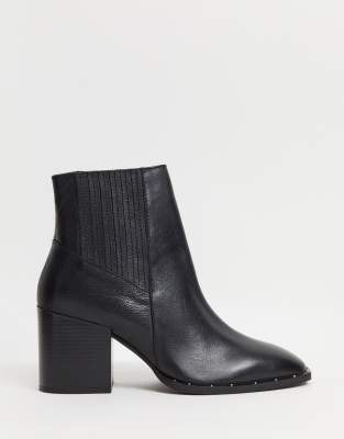 ASOS DESIGN Restless leather block heel boots in black