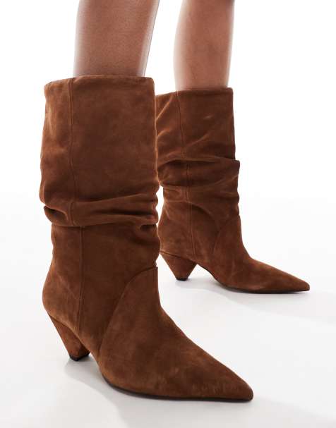 ASOS DESIGN Restless premium slouch boots in tan suede - view 1