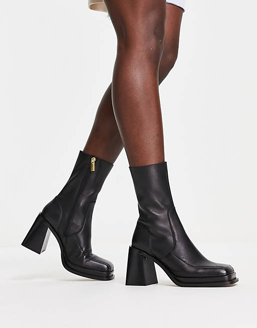 ASOS DESIGN Restore leather mid-heel boots in black | ASOS