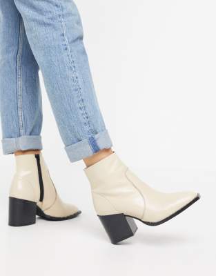 white studded block heels