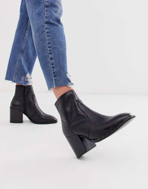 ASOS DESIGN - Restore - Leren laarzen met blokhak en studs in zwart