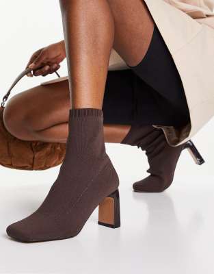 ASOS DESIGN Result square toe sock boots in brown | ASOS