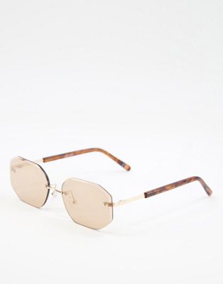 ASOS DESIGN retro 90's rimless sunglasses in gold with brown lens - ASOS Price Checker