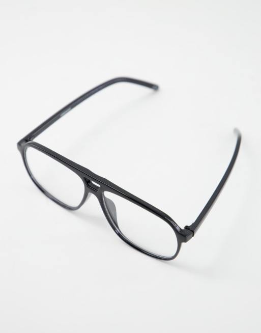 ASOS DESIGN retro aviator fashion glasses with black matte frame and clear lens, 4 of 4