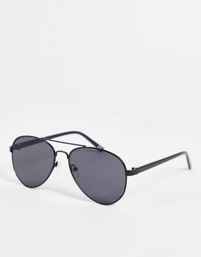 ASOS DESIGN retro aviator sunglasses in black metal with smoke lens - BLACK