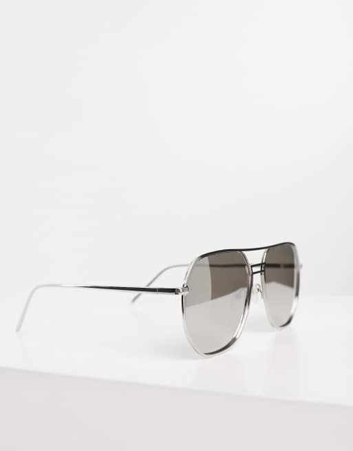 ASOS DESIGN retro aviator sunglasses in silver with mirror lens, 2 of 4