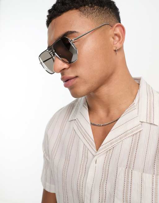 ASOS DESIGN retro aviator sunglasses in silver with mirror lens, 4 of 4