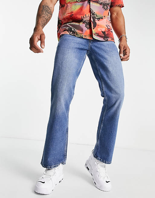 Retro bootcut fit jeans in mid wash Asos Men Clothing Jeans Bootcut Jeans 