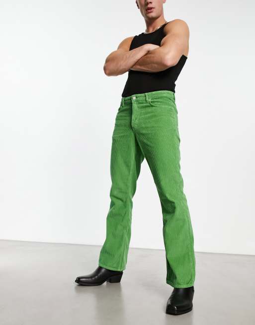 ASOS DESIGN relaxed tapered corduroy jeans in dark green