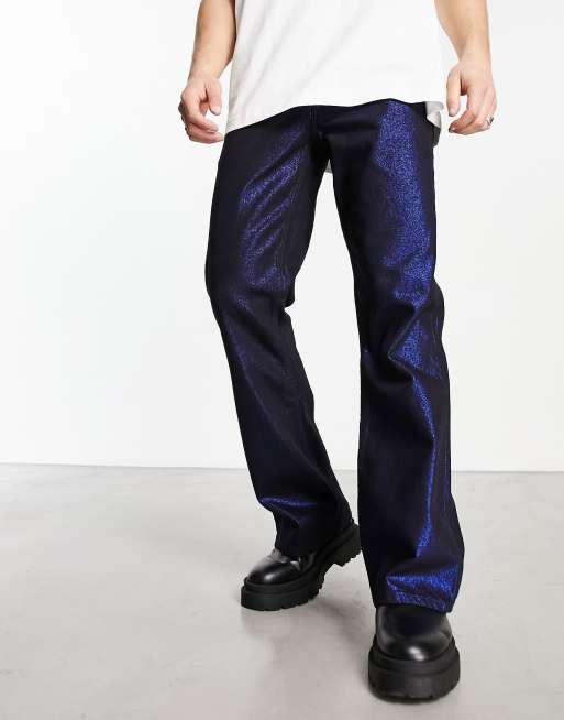 ASOS DESIGN - Retro bootcut jeans in metallic blauw