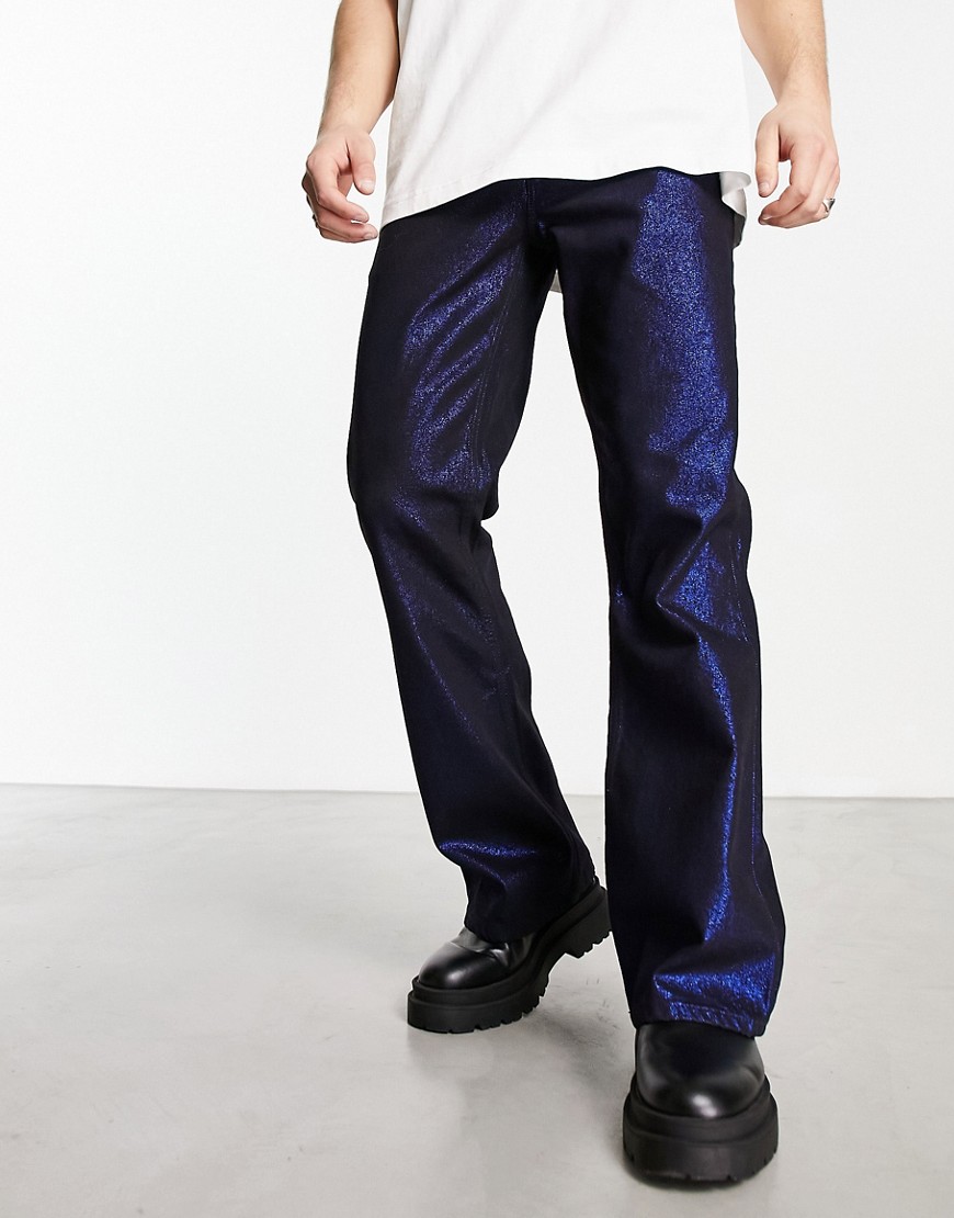 ASOS DESIGN retro bootcut metallic jeans in blue