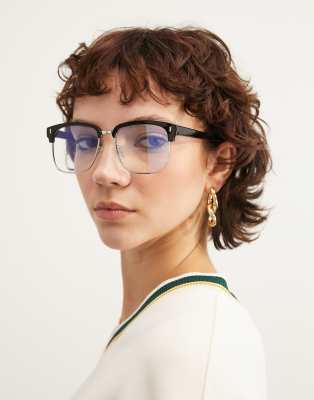 ASOS DESIGN - Retro-Brille mit klaren Gläsern die vor Blaulicht schützen-Schwarz