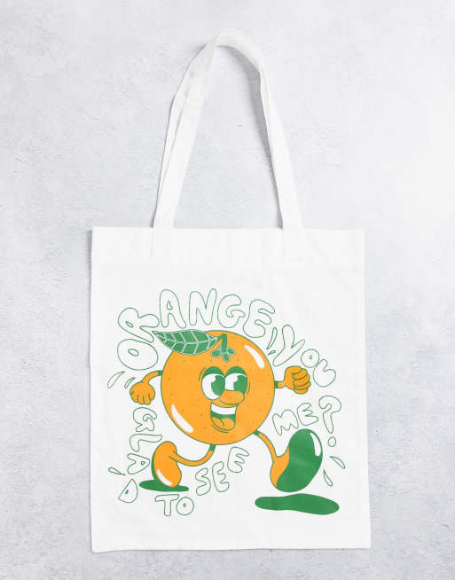 ASOS DESIGN - Retro canvas tote met sinaasappelmotief in neutraal