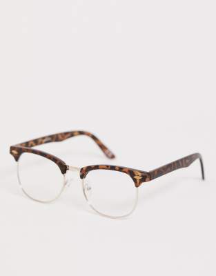 ASOS DESIGN  Runde Retro-Brille in matter Schildpatt-Optik mit transparenten Gläsern Braun