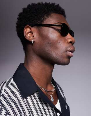 Asos Design Retro Frame Square Sunglasses With Smoke Lens In Black