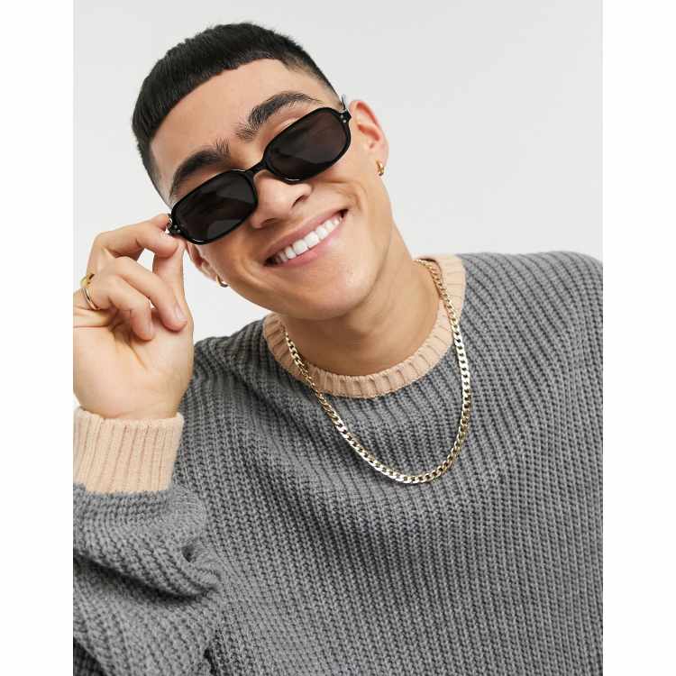 ASOS DESIGN retro frame square sunglasses with smoke lens in black ASOS