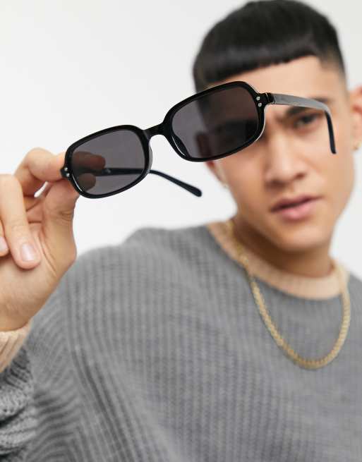 ASOS DESIGN 70s metal square sunglasses in black