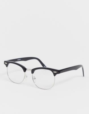 ASOS DESIGN  Schwarze Retro-Brille mit klaren Glâsern Schwarz