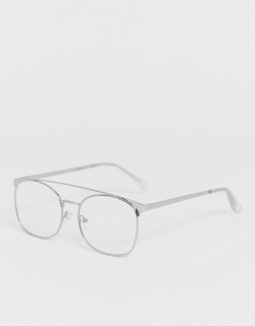 ASOS DESIGN retro glasses in silver with clear lens