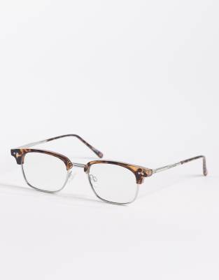 ASOS DESIGN ASOS DESIGN retro glasses in tortoise frame with clear lens-Brown
