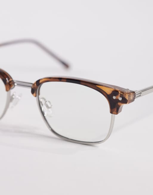 ASOS DESIGN retro glasses in tortoise frame with clear lens, 2 of 3