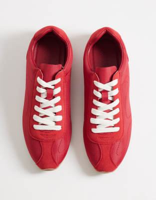 Asos Design Retro Lace Up Sneakers In Red