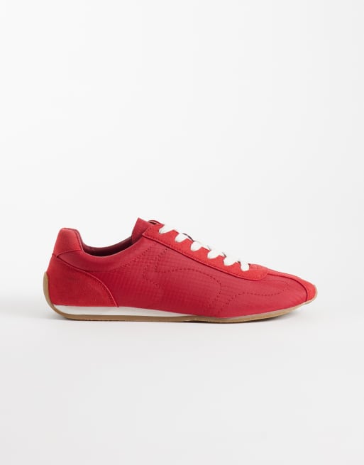 ASOS DESIGN retro lace up sneakers in red nylon, 3 of 5