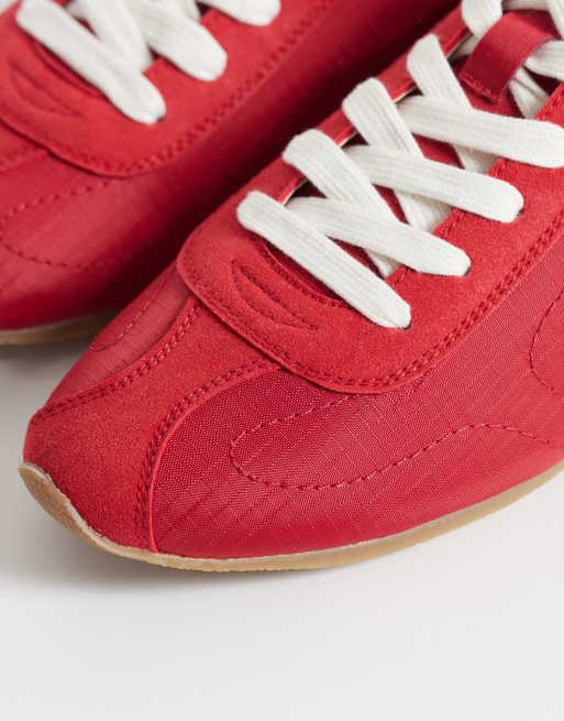 ASOS DESIGN retro lace up sneakers in red nylon, 4 of 5